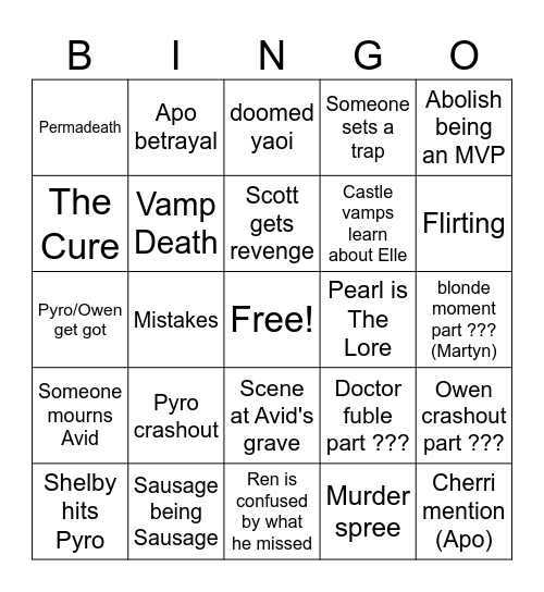 Episode 8 Bingo Card