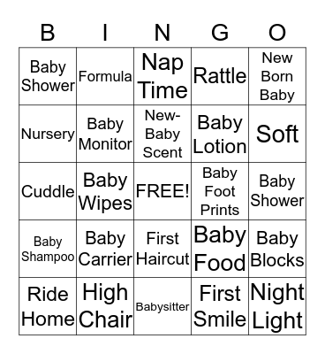 Baby Shower Bingo Card