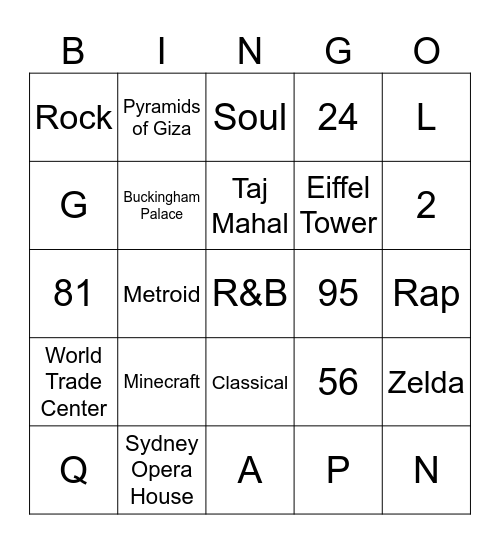 Random stuff! Bingo Card