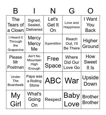 Motown Music Bingo Card