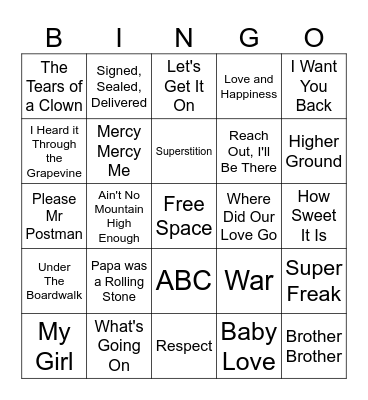 Motown Music Bingo Card