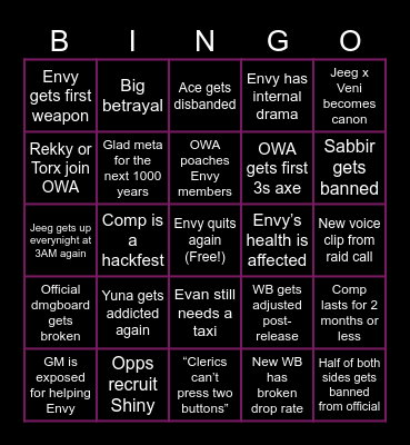 OWA / Comp Bingo 2025/6 Bingo Card