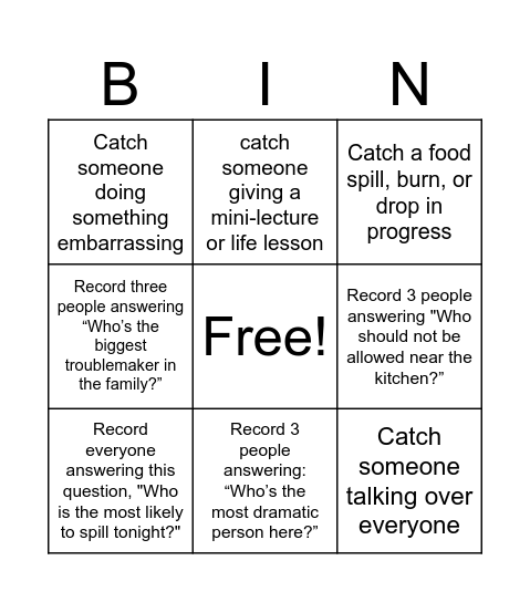 Untitled BingoThanksgiving “Caught and Quizzed Bingo Card