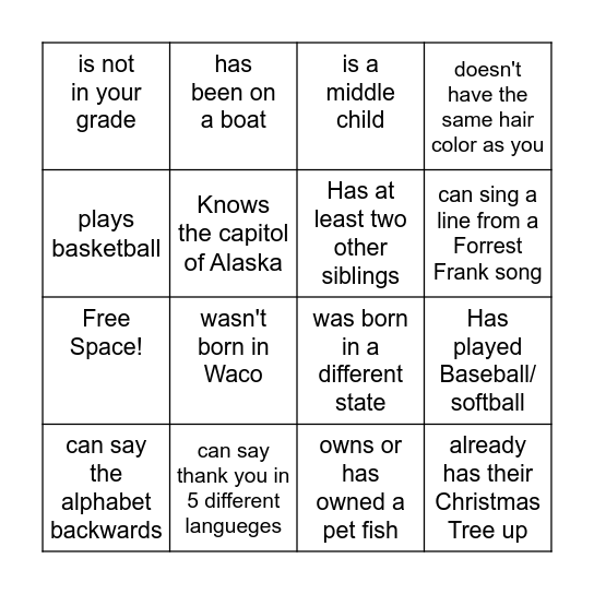 Find Someone Who... Bingo Card