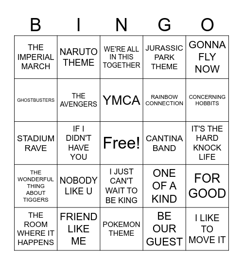 SOUNDTRACK BINGO Card