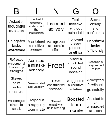 Leadership Bingo Card