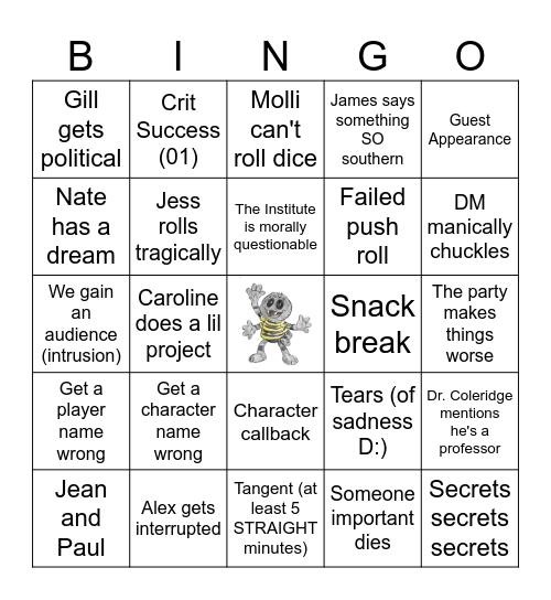 D&Dread Bingo Card