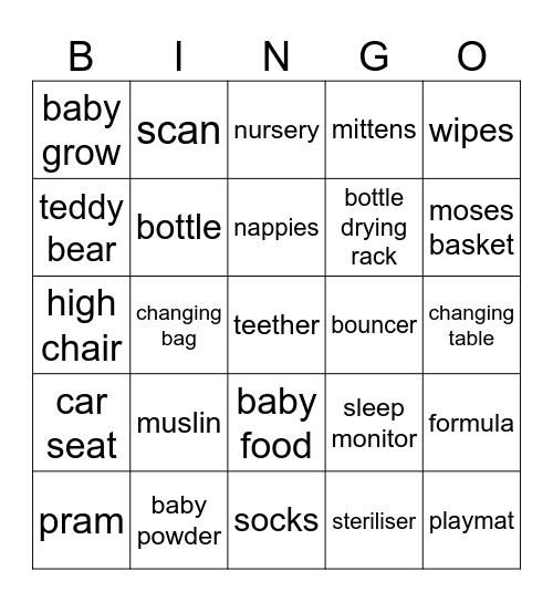 Baby Bingo Card