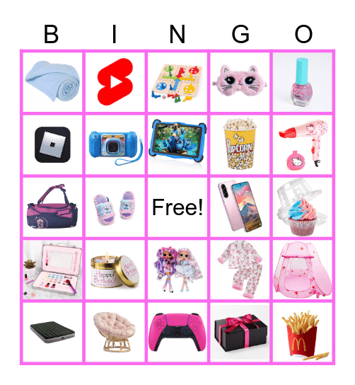 Zhaya's 9th B'Day Sleepover Bingo Card