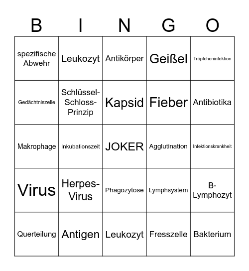 Immunbiologie Bingo Card