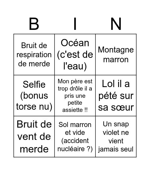 Snap violet de Thibault Bingo Card