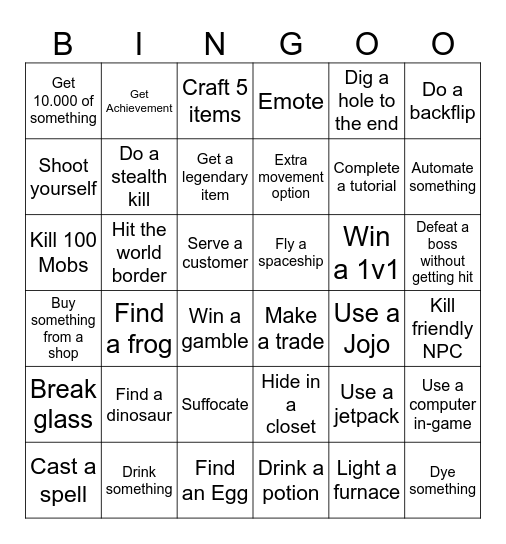 Any game Bingo Card