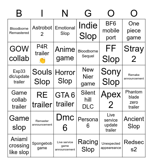State of play Bingo Card