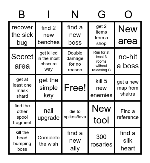 silksong 3 hours in Bingo Card