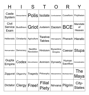 Unit 1: Deep History Review Bingo Card
