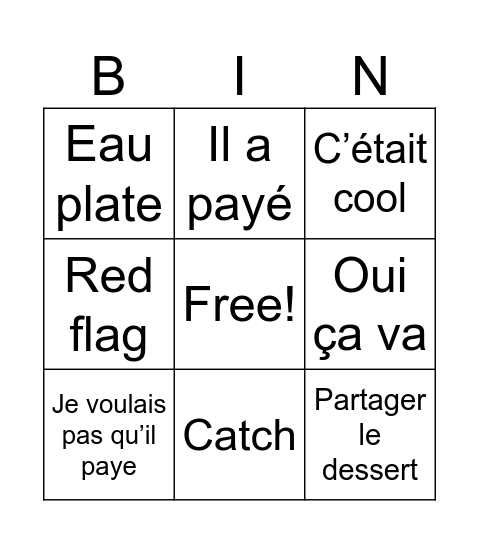 Bingo du date de jade Bingo Card