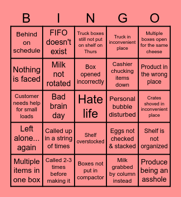 Work Bingo Card
