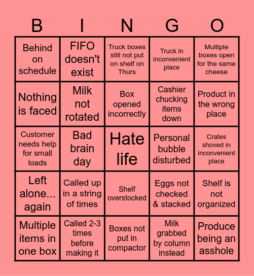 Work Bingo Card