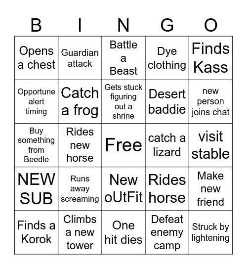 Zelda Bingo Card