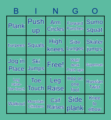 Wildcat Fitness Bingo Card