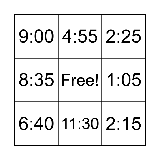 Do you have the time? Bingo Card