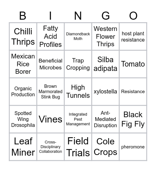 ENTOBINGO at Entomomology 2025 Bingo Card