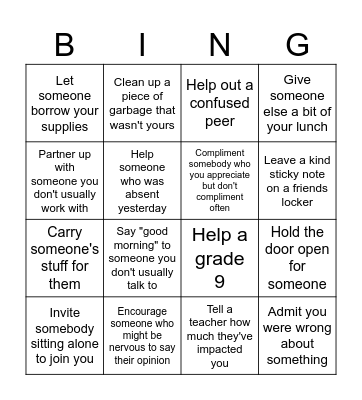Kindness week bingo Card