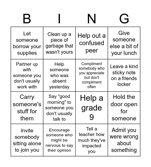 Kindness week bingo Card