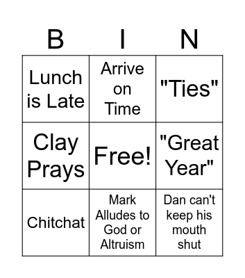 Office Update Meeting 2025 Bingo Card