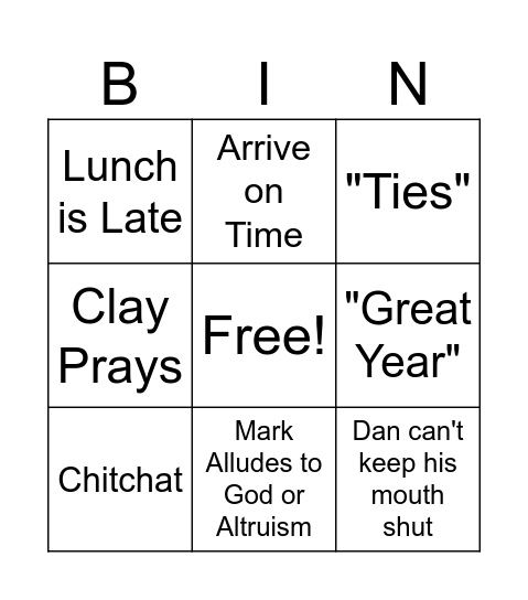 Office Update Meeting 2025 Bingo Card