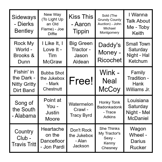 COUNTRY MIX #1 Bingo Card