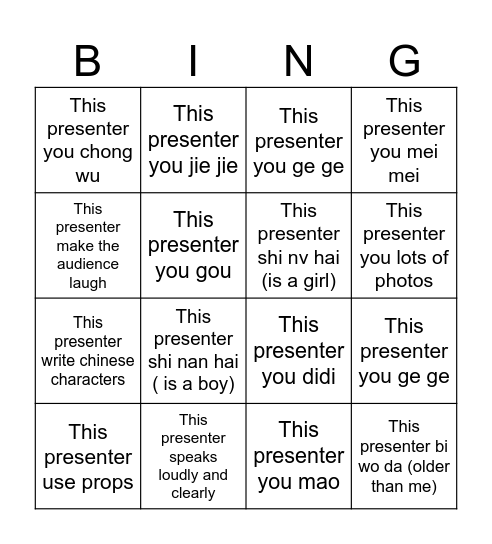 Listerner Bingo for Family Project Bingo Card