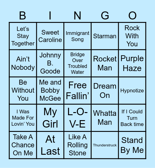 Rock N Roll HOF Musical Bingo Card