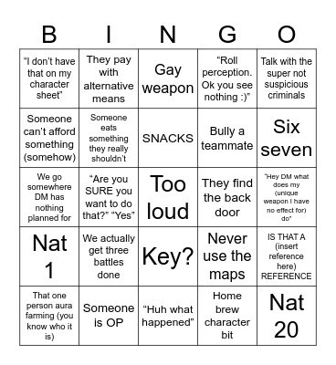 D&Dingo! Bingo Card