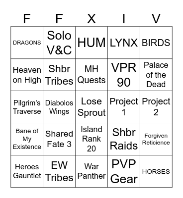 Updated FFXIV To Do Bingo Card