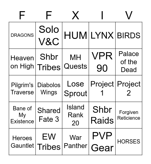 Updated FFXIV To Do Bingo Card