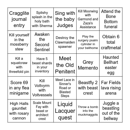 Silksong Bingo Card