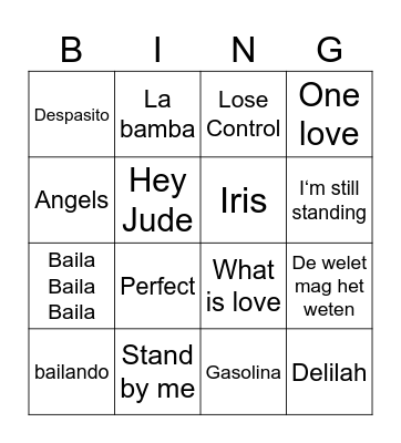 Songs Bingo Card