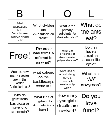 Auriculariales Bingo Card