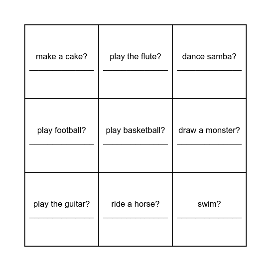 Can you...? Bingo Card