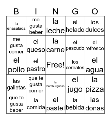 spanish food Bingo Card