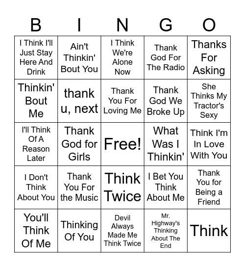 Thank Think Bingo Card