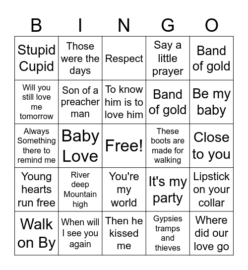 FEMALE FAVOURITES Bingo Card