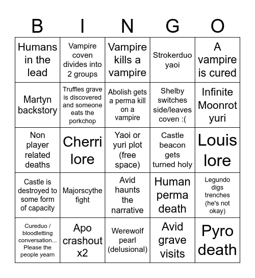 Episode 8 Bingo Card