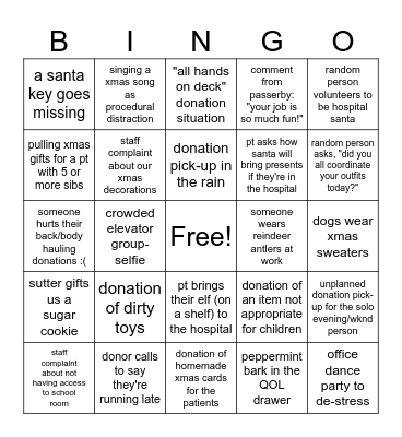 Holiday Madness Bingo Card