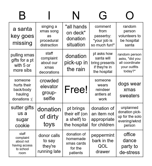 Holiday Madness Bingo Card