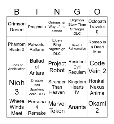Sony State of Play Bingo Card