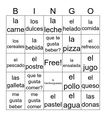 food spanish Bingo Card