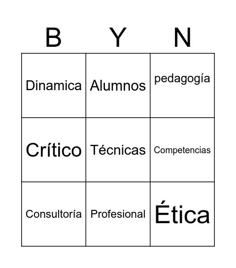Bingo en la docencia Bingo Card