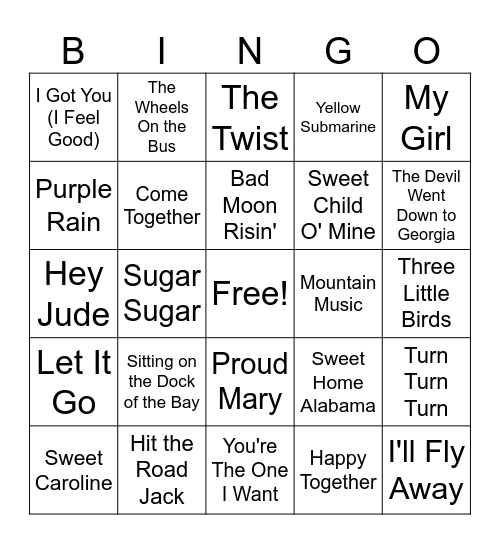 Sing Along Bingo 2 Bingo Card